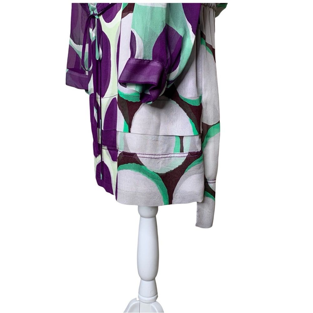 Diane Von Furstenberg Silk Mini Dress Purple Mint Retro Dot Drop Waist Size 8 - Picture 5 of 16